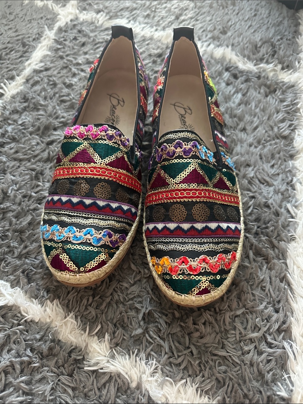 Brocade Multicolor Embroidered Slip-On Espadrilles - Women